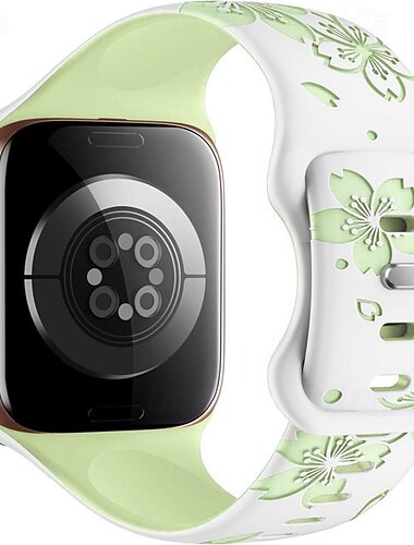 Blomst indgraveret Kompatibel med Apple Watch urrem 38mm 40mm 41mm 42mm 44mm 45mm 49mm Robust Sommerfuglespænde Silikone Udskiftning af urrem til iwatch Ultra 2 Series 9 8 7 SE 6 5 4 3 2 1