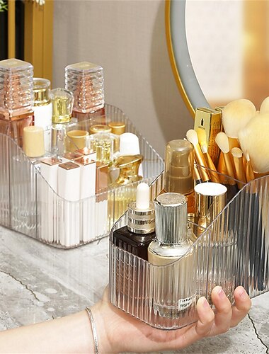 caixa de armazenamento de acrílico multifuncional: empilhável, elegante e minimalista, organizador de mesa transparente para cosméticos, joias, café, chá, canetas, pincéis de maquiagem, proporcionando
