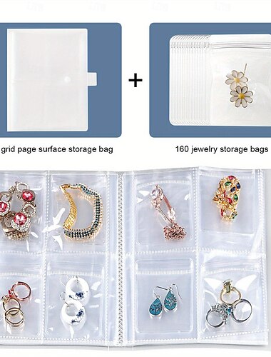 84 Gitter/1 Satz oder 160 Gitter mit kleinen Beuteln Schmuckaufbewahrungsbox: Ohrringe, Antioxidationsringe, Armbänder, transparente staubdichte Aufbewahrungsbeutel für Halsketten, Accessoires,