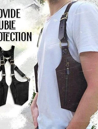 حقيبة كتف مزدوجة للإبط، حقيبة كتف للرجال من الجلد العتيق، حقيبة هاتف كروسبودي خارجية مع حقيبة بسحاب قابلة للتعديل، محفظة متوافقة عالميًا لكلا الجانبين