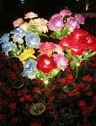 luce solare a led 7 teste simulazione solare san valentino fiore rosa luce impermeabile luce da giardino 42 led simulazione fiore cortile esterno luce villa cortile parco prato passerella paesaggio decorazione 1/2 pz