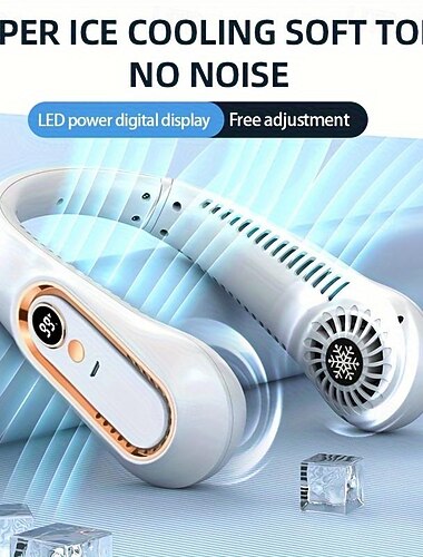 Ventilateur à cou avec affichage numérique – Refroidisseur d'air portable rechargeable USB à 5 vitesses pour usage extérieur