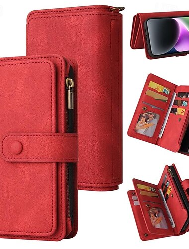 téléphone Coque Pour iPhone 17 Pro Max 17 Air 16 15 14 Pro Max Plus 13 12 11 Pro Max Mini Étui Portefeuille Fermeture Éclair Protection complète du corps Avec Dragonne Rétro TPU faux cuir