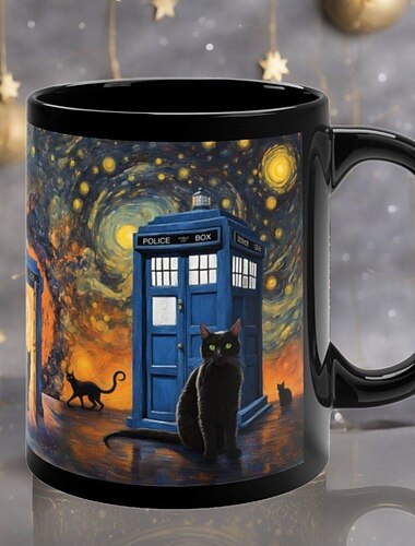 keramisk doktor insp krus tardis-inspirert kreasjon perfekt for kreative sjeler og fans av doktor, som gjør det til en ideell gave for de som setter pris på fantasifull design