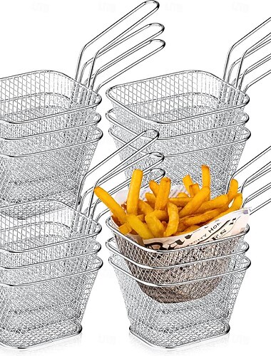 12 kusů mini hranatý koš na hranolky ocelový koš na hranolky koše na servírování nerezový koš na smažení s rukojetí opakovaně použitelný držák na hranolky mini fritéza s košem pro domácí dekoraci