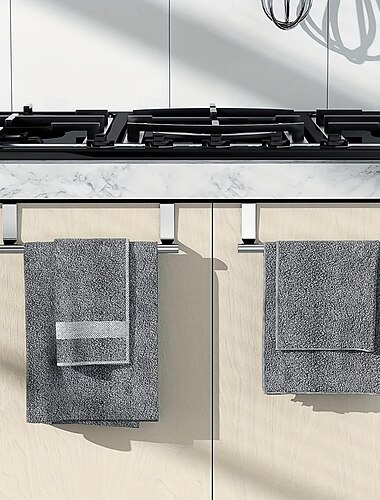 Porte-serviettes en acier inoxydable sans perçage, 2 pièces, parfait pour les portes d'armoires de cuisine, l'arrière des portes, idéal pour suspendre les torchons, les serviettes, offrant un