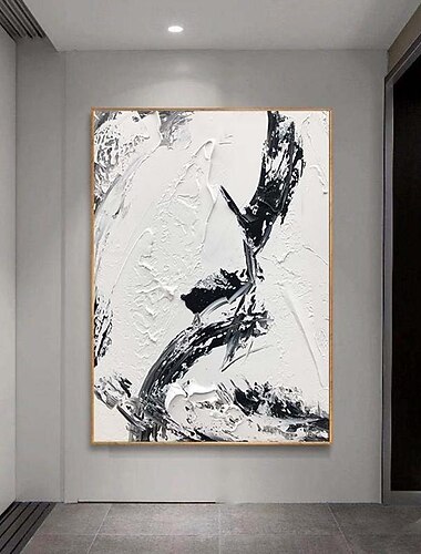 Fait à la main noir et blanc texture abstraite toile peintures d'art mural moderne simple image abstraite grand décor d'art à l'huile épaisse pour le cadre de salon prêt à accrocher