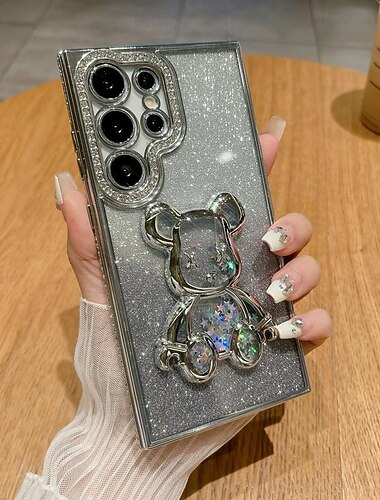 téléphone Coque Pour Samsung Galaxy S26 Ultra Plus S25 S24 S23 Ultra Plus S22 Plus Ultra Coque Arrière Bling Pailleté Brillant Antichoc Ours TPU