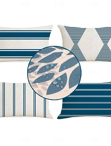 4個セット 屋外用 防水枕カバー ホームルーム装飾 パティオ ガーデン リビングルーム 寝室 幾何学模様