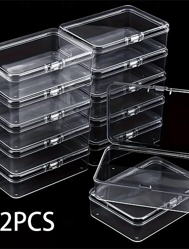 12 יחידות קופסת אריזה שקופה מפלסטיק לכלי חומרה, תצוגה לדוגמה, אריזות חלקים ואחסון כרטיסים - קופסת אחסון מודרנית שקופה עם אטבים, אידיאלית עבור אמנות, תכשיטים, ציוד לבית ומשרד