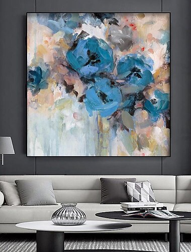 手作りの油絵キャンバス壁アート装飾モダンな抽象的な青いバラの花ホームデコレーションロールフレームなし未延伸絵画