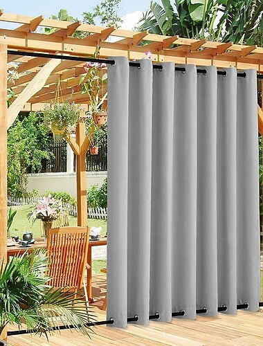 waterdichte gordijnen voor binnen en buiten, winddichte canvas gordijnen voor buiten, boven- en onderkant doorvoertule, buitengordijnen voor patio veranda pergola prieel lanai tuinhuisje tuin