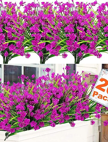 20 pak kunstige blomster udendørs dekorationer - UV-resistente plastikbuske og kunstige blomster til udendørs indretning