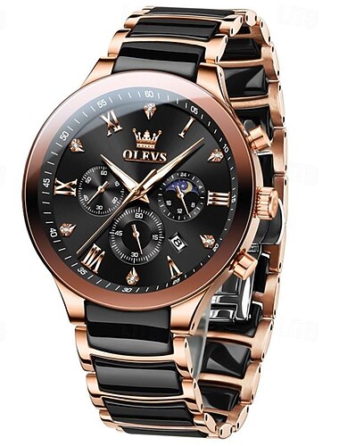 Nouvelle montre Olevs pour hommes Montre chronographe lumineuse avec calendrier 24 heures Montre à quartz multifonctionnelle d'affaires en céramique étanche Montre-bracelet pour hommes