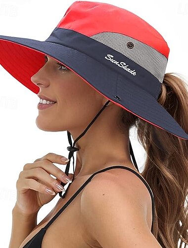 Chapéu guarda-sol com proteção uv, aba larga, chapéu de praia dobrável, rabo de cavalo, chapéu de pesca, boné de praia para pesca, caminhadas, jardinagem ao ar livre