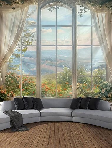 Finestra Oceano Barca Appeso Arazzo Arte Della Parete Grande Arazzo Decorazione Murale Fotografia Sfondo Coperta Tenda Casa Camera Da Letto Soggiorno Decorazione