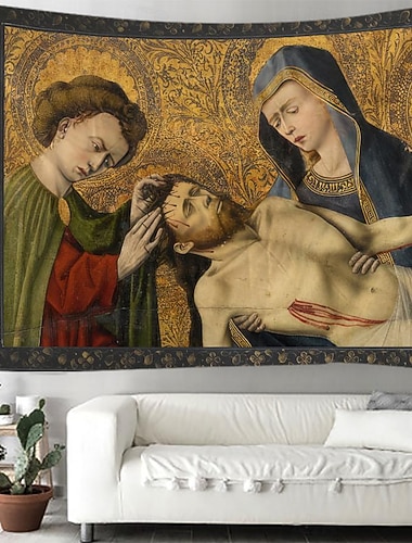 Tapiz Medieval Tapiz de la Edad Media Arte Gótico Gran Tapiz Decoración Murales Fotografía Fondo Manta Cortina Decoración para el Hogar Dormitorio Sala de Estar Pietà de Tarascon