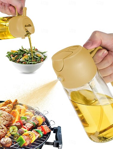Rociador y dispensador de aceite de vidrio 2 en 1, 16oz para cocina, botella de aceite de oliva de 470ml, rociador de aceite para cocinar, cocina, ensalada, barbacoa