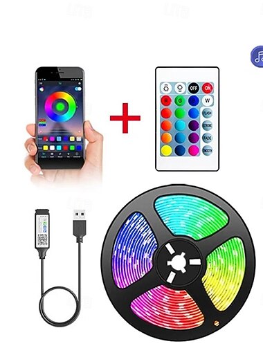 5m Guirlandes Lumineuses 150 LED 5050 SMD 1 ensemble RGB Bandes lumineuses LED Fête Étanche Autocollant Alimenté par USB port
