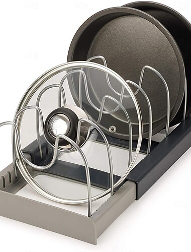 kjøkkenoppbevaringsstativ, utvidbar lokkholder for benkeplater, oppbevaringsstativ for kjøkkenutstyr, oppvaskstativ for drenering, utvidbar skuffholder