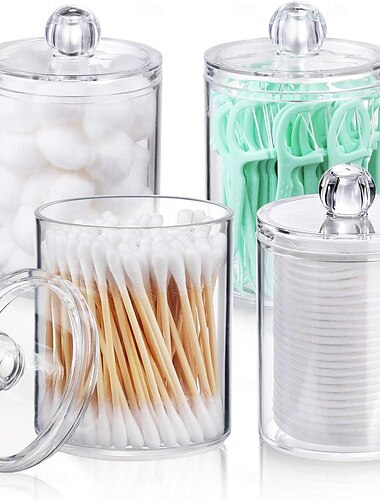 4 balení držák držáku qtip na vatový tampon vatové tampony vatové kulaté polštářky nitěnky - malá průhledná plastová lékárnička sada pro organizaci kanystrů v koupelně organizér na kosmetiku