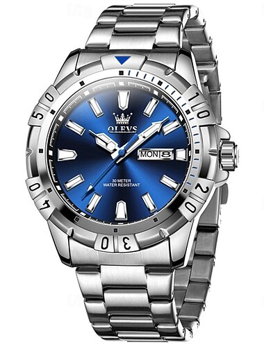 OLEVS Heren Quartz Horloge Mode Zakelijk Polshorloge Luminieuze Kalender Datum Week Waterdicht Stalen Horloge
