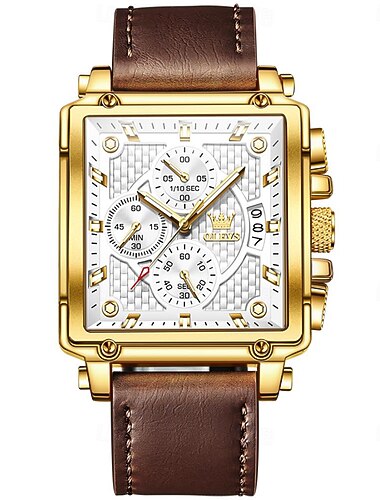 Montre à Quartz OLEVS pour Hommes Créative Sportive en Plein Air Mode Calendrier Lumineux Chronographe Étanche Montre en Cuir