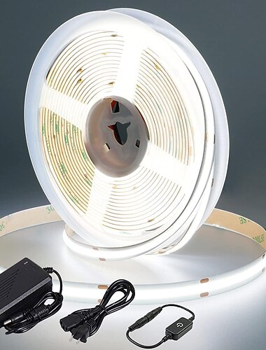 10m ledstrip licht cob sets 3200 leds, cob 8mm warm wit koud wit netto wit led strip licht vakantie koppelbaar zelfklevend met voedingsset 110v 220-240v 24 v