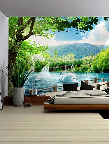 Sunshine Lake Tapisserie suspendue Art mural Grande tapisserie murale Décor Photographie Toile de fond Couverture Rideau Maison Chambre Salon Décoration
