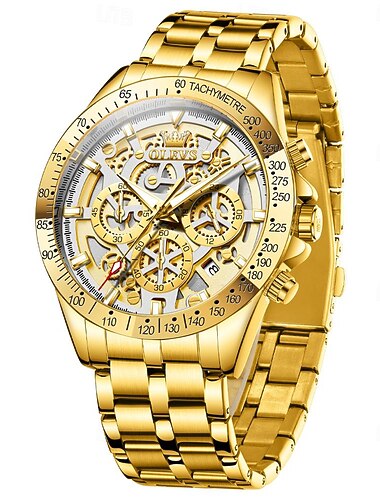 Montre OLEVS 9913 pour hommes sport affaires contournant étanche lumineuse chronographe luxe supérieur quartz montre dorée pour hommes