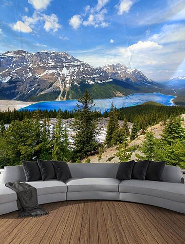 Tapiz colgante de paisaje natural de río de montaña, arte de pared, tapiz grande, decoración mural, fotografía, telón de fondo, manta, cortina, hogar, dormitorio, sala de estar