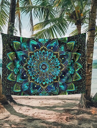 Mandala Boho blau grün Wandteppich Wanddekoration großer Wandteppich Wanddeko Fotografie Kulisse Decke Vorhang Home Schlafzimmer Wohnzimmer Dekoration