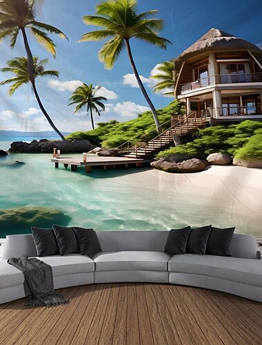 ørkenpalmetræ hængende gobelin vægkunst stort gobelin vægmaleri indretning fotografi baggrund tæppe gardin hjem soveværelse stue dekoration