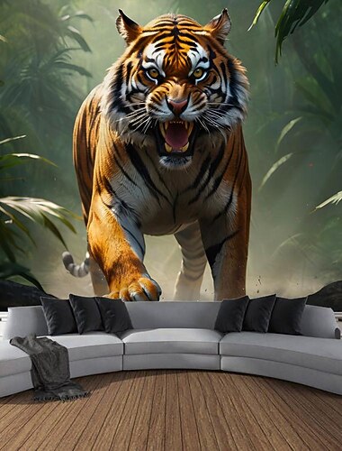 δάσος τίγρης κρεμαστή ταπετσαρία τοίχου τέχνη μεγάλη ταπετσαρία τοιχογραφία διακόσμηση φωτογραφία σκηνικό κουβέρτα κουρτίνα σπίτι υπνοδωμάτιο διακόσμηση σαλονιού
