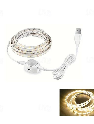 usb trådlös pir rörelsesensor led strip lampor 5m 300 leds 5v hög ljusstyrka cob led tejp köksskåp smart nattsensor lampa