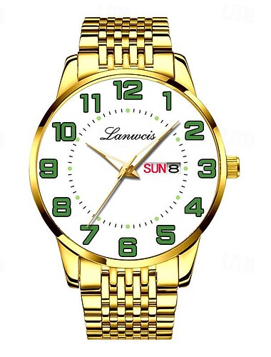 Nouvelle montre d'affaires pour hommes avec cadran large en acier inoxydable calendrier lumineux affichage de la semaine montre à quartz de luxe simple polyvalente montre sportive pour hommes à la