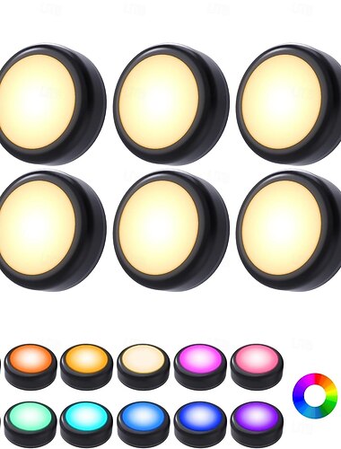 פנסי לד עם שלט רחוק, תאורת מתחת לארון 13 צבעים ניתנים להחלפה מנורות ארון אלחוטיות המופעלות על ידי סוללה, נורות דחיפה על הברז, שינוי צבע מתחת לפנסי דלפק