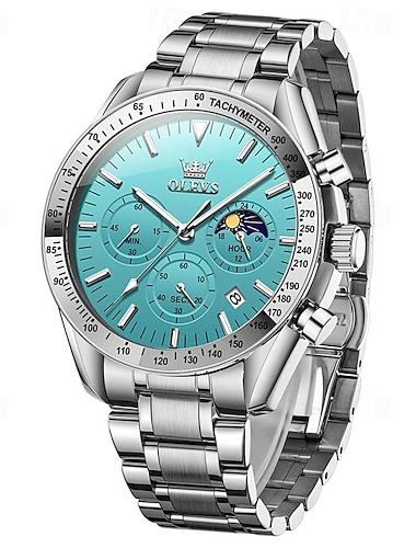 Nuevo olevs Olevs tendencia de moda banda de acero inoxidable reloj de negocios para hombres calendario fase lunar luminosa reloj de cuarzo de ocio simple reloj de pulsera deportivo impermeable para