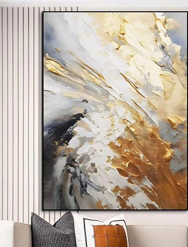 Ręcznie robiony obraz olejny na płótnie dekoracje ścienne gruby olej złoty abstrakcja do wystroju domu walcowany bezramowy, nierozciągnięty obraz