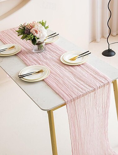 Chemin de table froissé en fil de voile de coton, nappe torsadée de style bohème, décoration de fête de mariage, chemin de table plissé