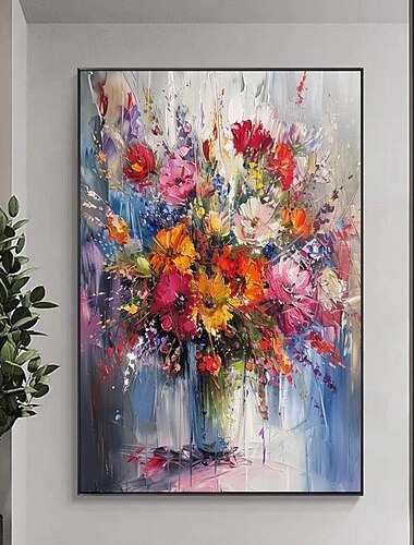 pintura a óleo de flor colorida abstrata sobre tela pintada à mão arte de parede grande textura original arte de parede floral pintura colorida moderna sala de estar decoração de casa