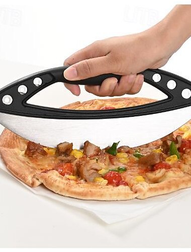pizzaskærer i rustfrit stål, pizzaskærer med halvcirkulær ring, stor multifunktionskærekniv til urter, bageværktøj