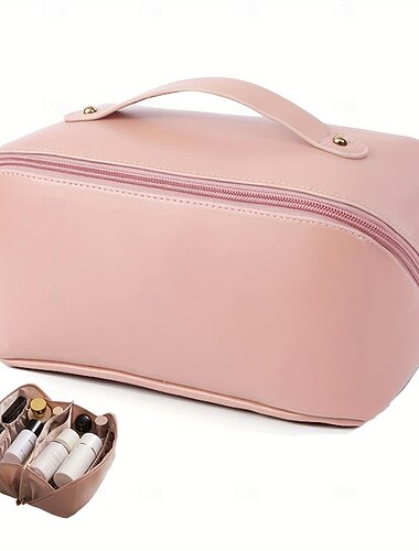 Large Capacity Travel Makeup Bag - Multifunctional Waterproof Cosmetic Case with Handle and Divider for Easy Access