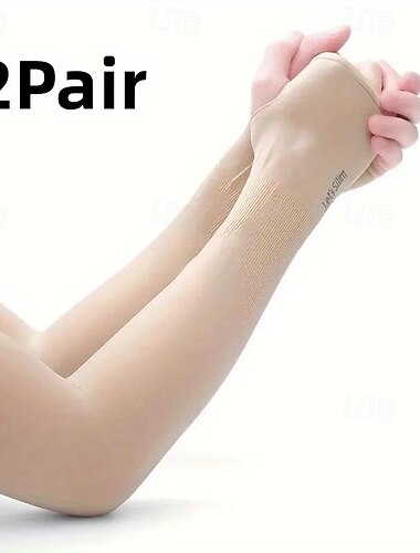 2 pares de mangas largas de sol de color sólido, cubierta delgada de brazo de enfriamiento de alta elasticidad, Mangas deportivas de verano para correr, pescar y montar
