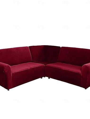 stretch fløyel 5-seters l-formet sofatrekk ensfarget alt inkludert privat setepaihjørne l-formet sofatrekk