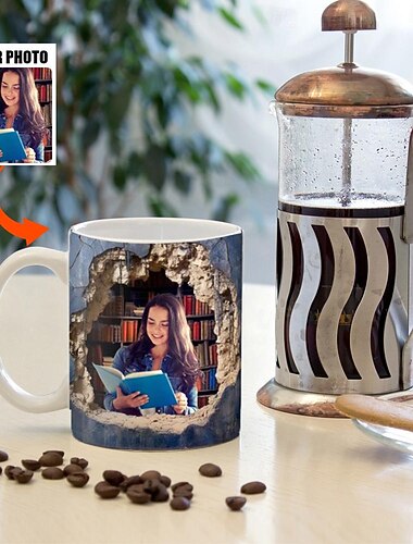 Personalisierte 3D Illusions-Fototasse – Bestes Geschenk für Mama - Keramiktasse Loch-in-der-Wand-Tasse kreatives Raumdesign multifunktionale Tasse Weihnachtsgeschenk für Freunde  Familie
