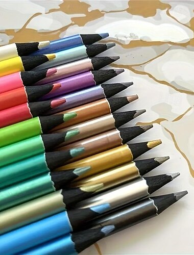 12/24 قطعة أقلام تلوين فلورسنت معدنية أقلام رسم خشبية مجموعة أقلام رسم خشبية أقلام رصاص فنية ممتازة غير سامة