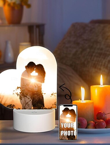 personlig lys op fotolampe brugerdefineret valentines hjerteformet usb natlys ideel til valentinsdag og jubilæumsgave til kone mand eller elskere