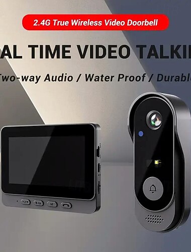 Sonnette visuelle ir vision nocturne sonnette de porte sans fil étanche hd 4.3 pouces ips écran sonnette caméra 2.4g pour maison appartement