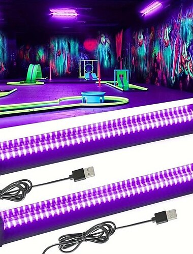 2 Stück USB-UV-LED-Schwarzlichtleisten, 28 cm, hohe Intensität – 385–400 nm ultraviolettes Licht, ideal für Weihnachtsfeiern, Discos und Bühnenbeleuchtung – Niederspannung 5 V mit Ein-/Ausschalter, nicht wasserdicht